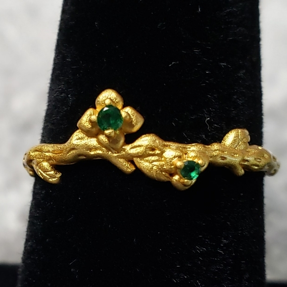 925 Sterling Silver Plant Leaf Flowers Branch 18k - Picture 3 of 8